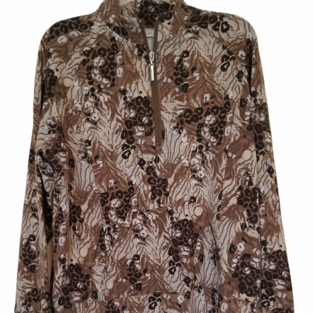 Chico's Zenergy brown print 3/4 zip jacket SZ Large